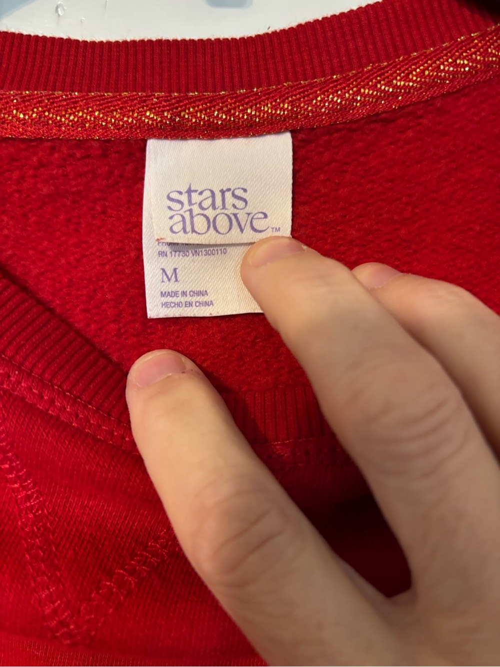 stars above Red Crewneck Sweatshirt with Gold Trim - Picture 3 of 3